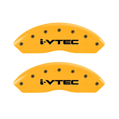 MGP 4 Caliper Covers Engraved Front & Rear I-Vtec Yellow Finish Black Char 2007 Honda Accord MGP