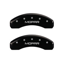 Load image into Gallery viewer, MGP 4 Caliper Covers Engraved Front &amp; Rear MOPAR Black finish silver ch MGP