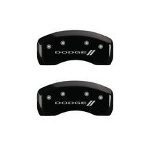 Load image into Gallery viewer, MGP 4 Caliper Covers Engraved Front &amp; Rear With stripes/Dodge Black finish silver ch MGP