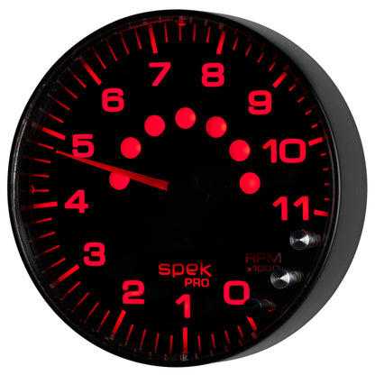Autometer Spek-Pro Gauge Tachometer 5in 11K Rpm W/Shift Light & Peak Mem Black/Black P239328