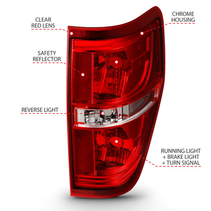 ANZO 2009-2014 Ford F-150 Euro Taillight Red/Clear (W/O Bulb) - eliteracefab.com