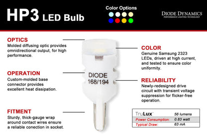 Diode Dynamics 194 LED Bulb HP3 LED - Cool - White Short (Pair) Diode Dynamics