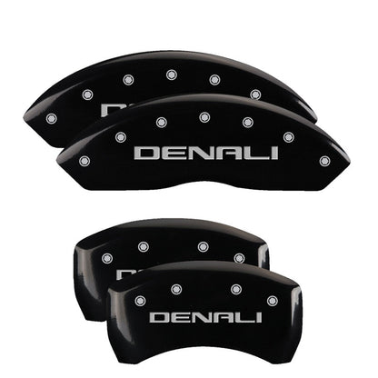 MGP 4 Caliper Covers Engraved Front & Rear Denali Black Finish Silver Char 2019 GMC Arcadia MGP