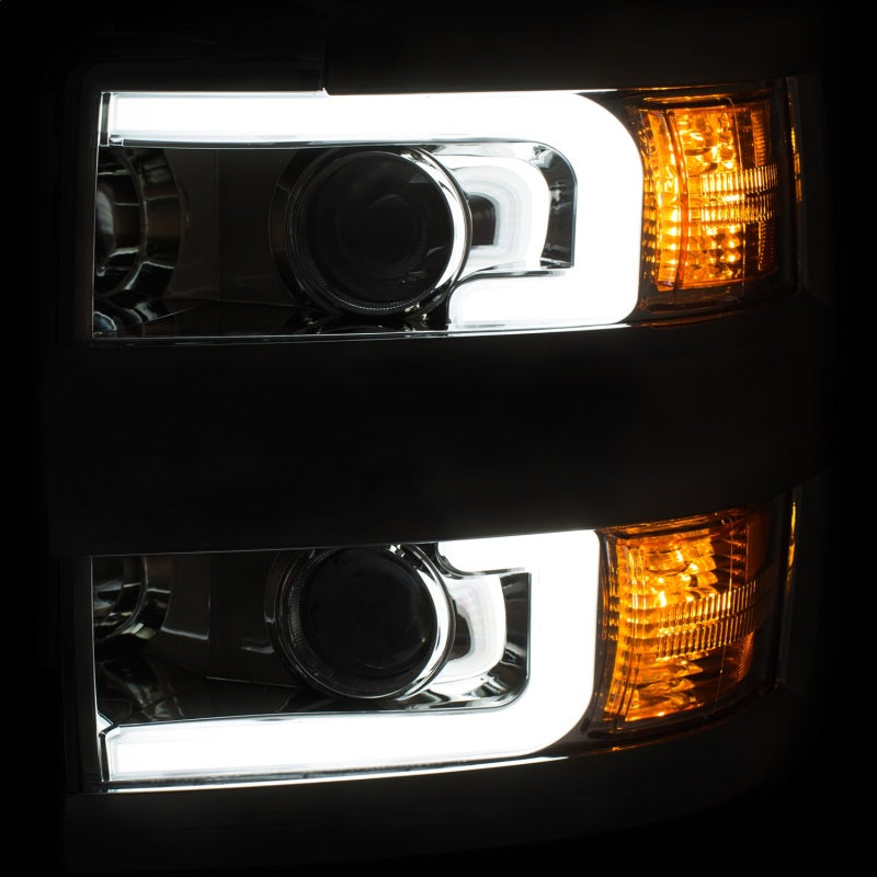 ANZO USA Chevrolet Silverado Hd Projector Headlights W/ Plank Style Switchback Chrome W/ Amber Chrome Rim; 2015-2017 - eliteracefab.com