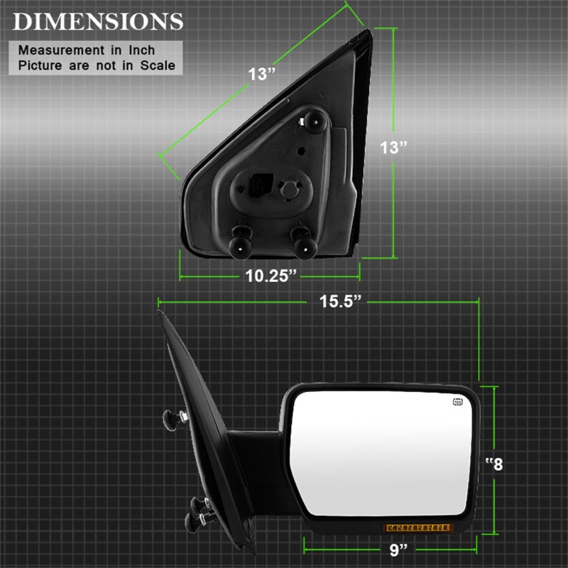 Xtune Ford F150 07-14 Power Heated Amber LED Signal OE Mirror Right MIR-03349EH-P-R - eliteracefab.com