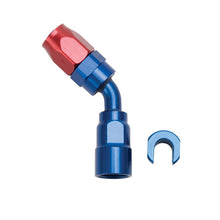 Load image into Gallery viewer, Russell Performance 3/8in SAE Quick Disc Female to -6 Hose Red/Blue 45 Degree Hose End