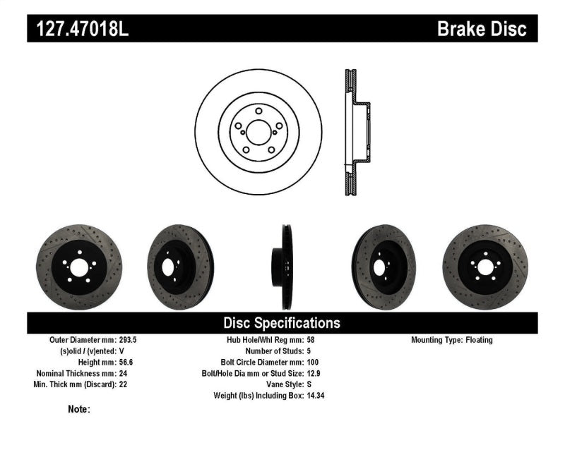 STOPTECH 02-10 SUBARU WRX SLOTTED & DRILLED LEFT FRONT ROTOR (EXC. STI), 127.47018L - eliteracefab.com