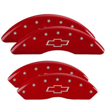 Load image into Gallery viewer, MGP 4 Caliper Covers Engraved Front &amp; Rear Bowtie Red finish silver ch MGP