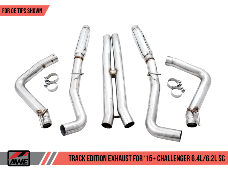 AWE Tuning 2015+ Dodge Challenger 6.4L/6.2L Supercharged Track Edition Exhaust - Use Stock Tips - eliteracefab.com