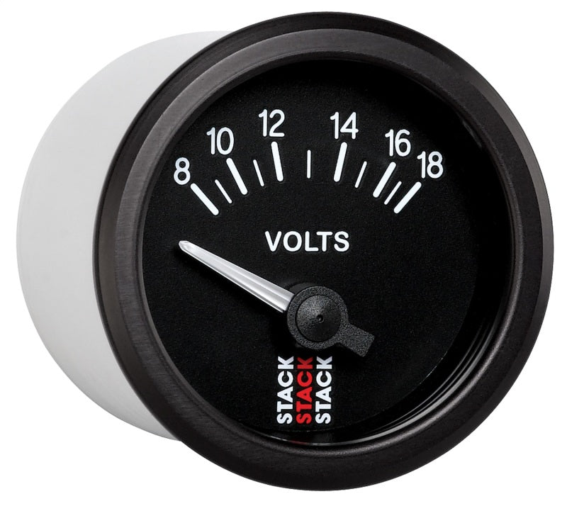 Autometer Stack Instruments 52mm 8-18V Electric Battery Voltage Gauge - Black ST3216