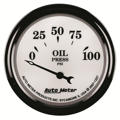 AutoMeter Gauge Oil Press 2-1/16in. 100PSI Elec Old Tyme White II 1227