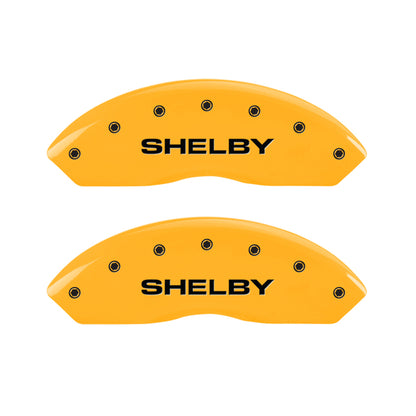 MGP 4 Caliper Covers Engraved Front Shelby Engraved Rear Tiffany Snake Yellow finish black ch MGP