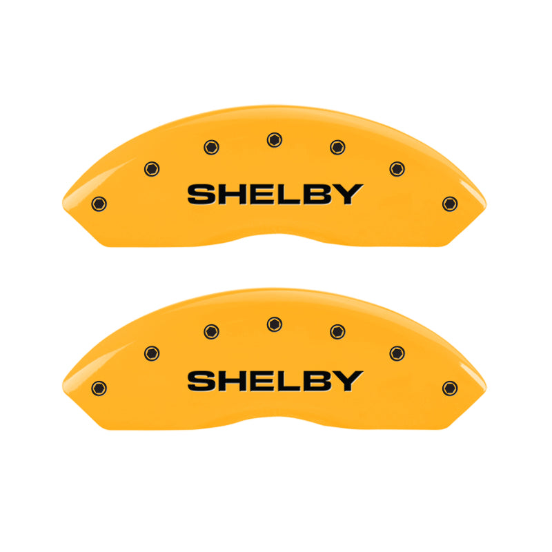 MGP 4 Caliper Covers Engraved Front Shelby Engraved Rear Tiffany Snake Yellow finish black ch MGP