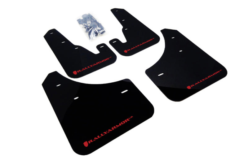 Rally Armor UR Mudflaps Urethane - Mazda 3 2004-2009 (inc. 2007-2009 Mazdaspeed3) - Black/Red - eliteracefab.com