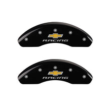 Load image into Gallery viewer, MGP Front set 2 Caliper Covers Engraved Front Chevy racing Black finish silver ch MGP