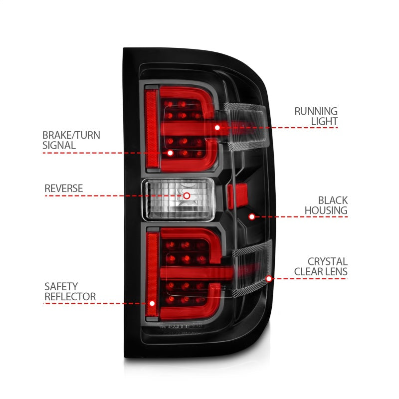 ANZO 15-19 Chevy Silverado 2500HD/3500HD (Halgn Only) LED Tail Lights w/Black Light Bar & Clear Lens - eliteracefab.com