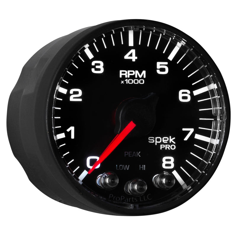 Autometer Spek-Pro Black 2 1/16 inch 8K RPM Tach w/ Shift Light and Peak Memory P334328