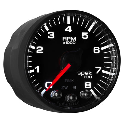 Autometer Spek-Pro Black 2 1/16 inch 8K RPM Tach w/ Shift Light and Peak Memory P334328