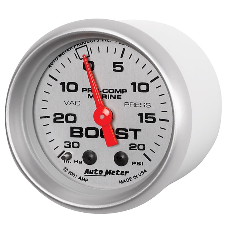 Autometer Marine Silver Ultra-Lite 2-1/16in 0-30 HG / 0-20 PSI Vacuum / Boost Gauge 200774-33
