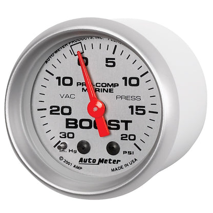 Autometer Marine Silver Ultra-Lite 2-1/16in 0-30 HG / 0-20 PSI Vacuum / Boost Gauge 200774-33