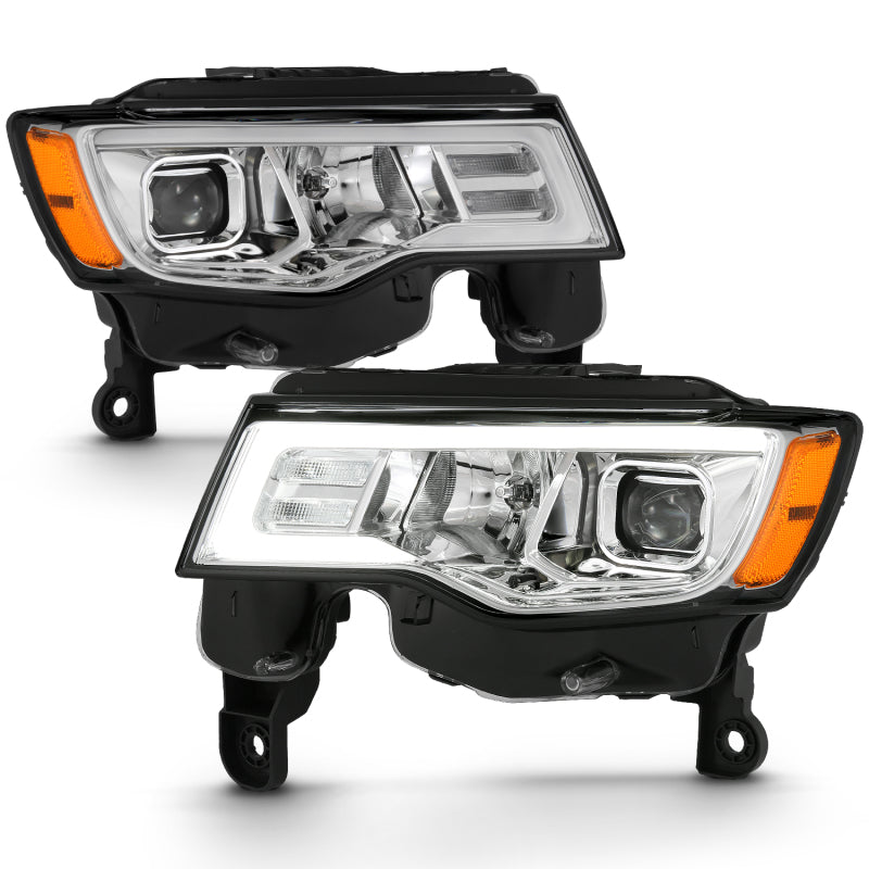 ANZO 2017-2018 Jeep Grand Cherokee Projector Headlights w/ Plank Style Switchback - Chrome w/ Amber - eliteracefab.com