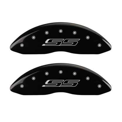 MGP 4 Caliper Covers Engraved Front & Rear Gen 5/SS Black finish silver ch MGP