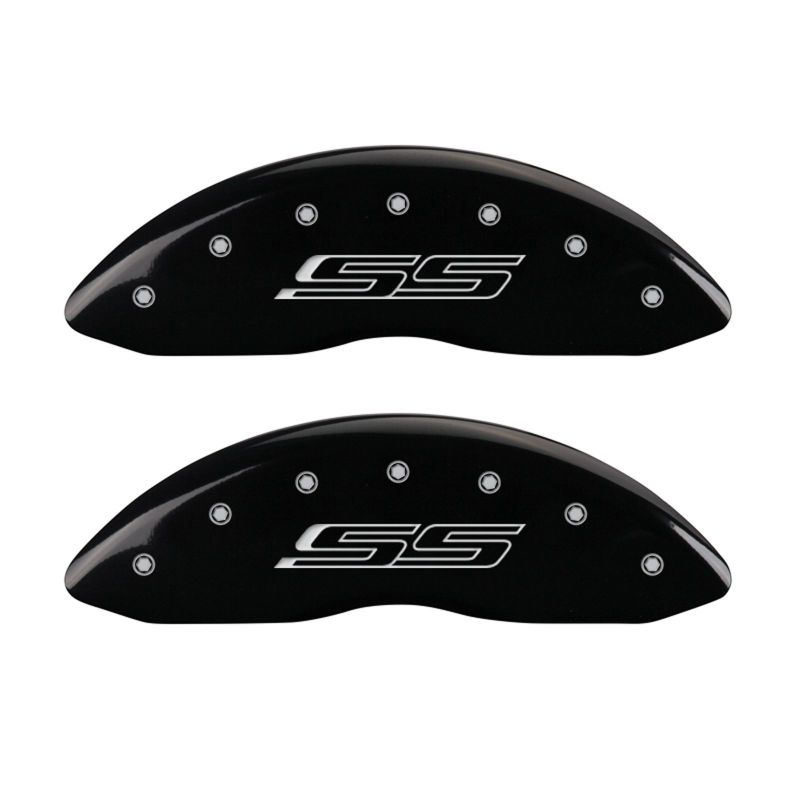 MGP 4 Caliper Covers Engraved Front & Rear Gen 5/SS Black finish silver ch MGP