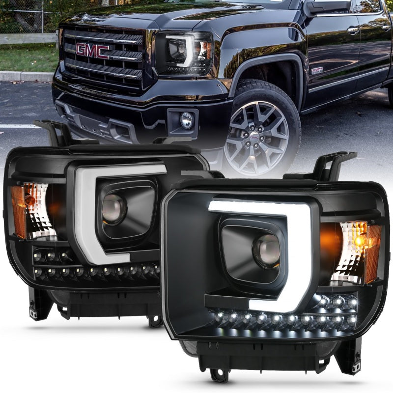 ANZO 2014-2015 Gmc Sierra 1500HD Projector Plank Style Headlight Black W/ Drl - eliteracefab.com