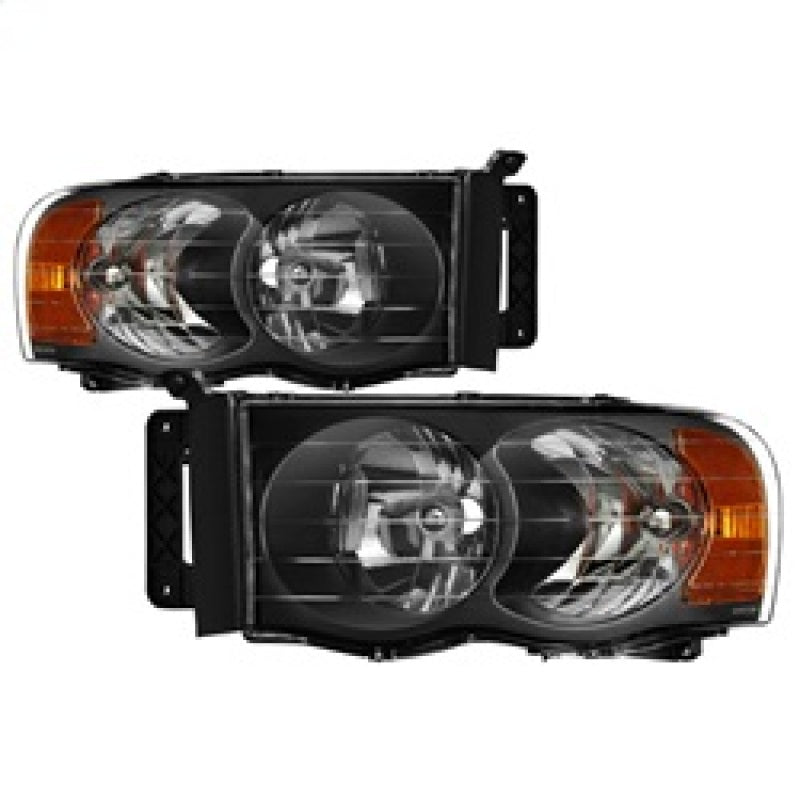 Xtune Dodge Ram 1500 02-05 Amber Crystal Headlights Black HD-JH-DR02-AM-BK - eliteracefab.com