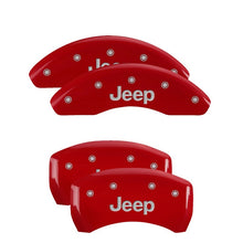 Load image into Gallery viewer, MGP 4 Caliper Covers Engraved Front &amp; Rear JEEP Red finish silver ch - eliteracefab.com