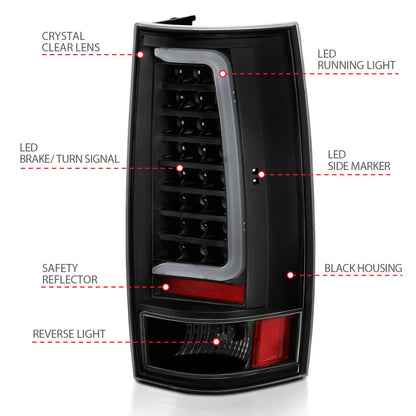 ANZO 2007-2014 Chevy Tahoe LED Taillight Plank Style Black w/Clear Lens - eliteracefab.com