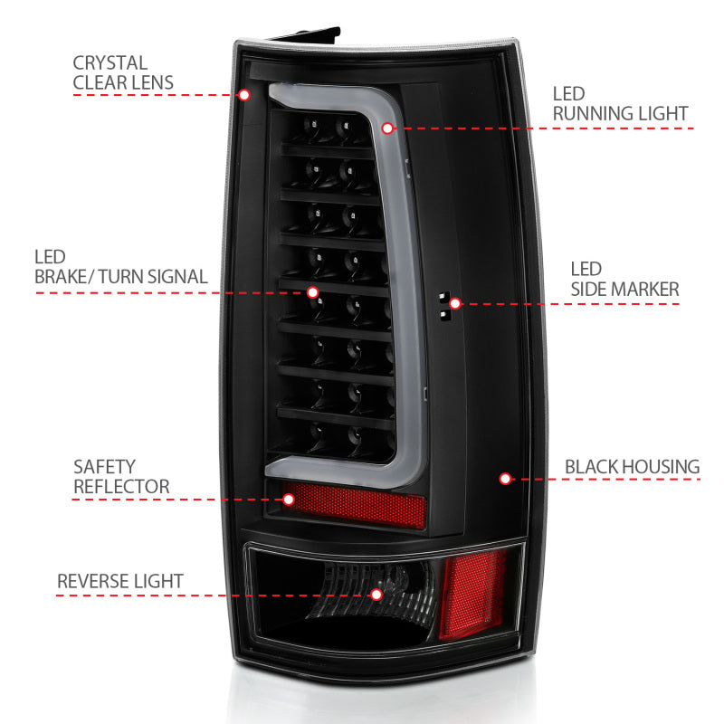 ANZO 2007-2014 Chevy Tahoe LED Taillight Plank Style Black w/Clear Lens - eliteracefab.com