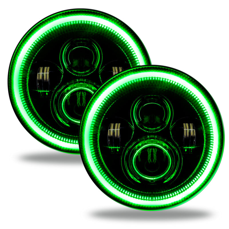Oracle 7in High Powered LED Headlights - Black Bezel - Green - eliteracefab.com