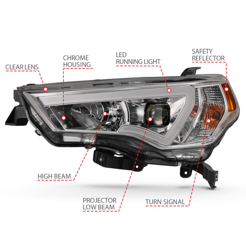 ANZO 14-18 Toyota 4 Runner Plank Style Projector Headlights Chrome w/ Amber - eliteracefab.com