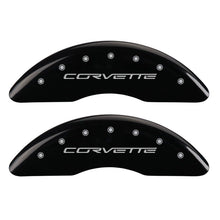 Load image into Gallery viewer, MGP 4 Caliper Covers Engraved Front &amp; Rear C6/Corvette Black finish silver ch MGP