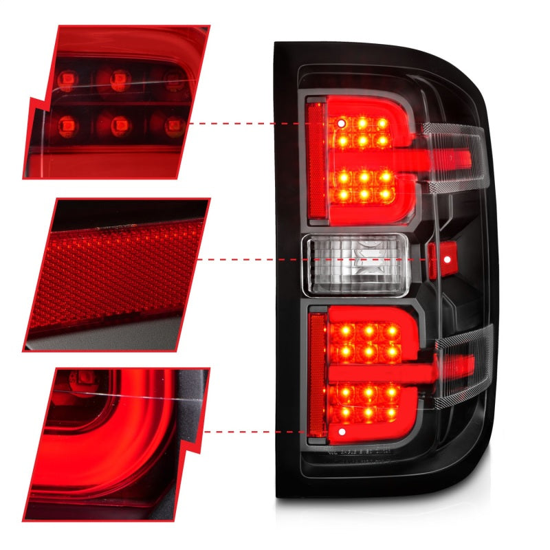ANZO 15-19 Chevy Silverado 2500HD/3500HD (Halgn Only) LED Tail Lights w/Black Light Bar & Clear Lens - eliteracefab.com