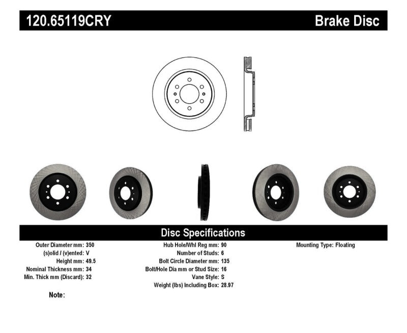 Stoptech 15-16 Ford F-150/Expedition / 15-16 Lincoln Navigator Front Performance Cryo Brake Rotor Stoptech