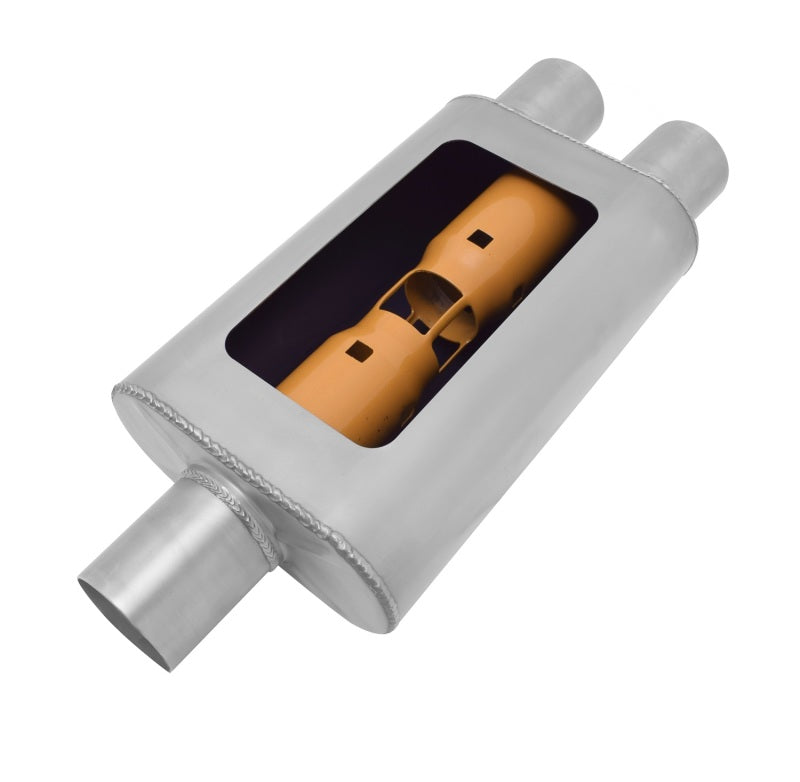 Gibson MWA Superflow Center/Dual Oval Muffler - 4x9x14in/3in Inlet/3in Outlet - Stainless Gibson