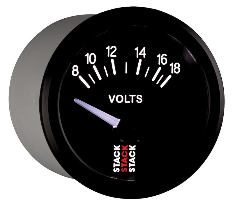 Autometer Stack Instruments 52mm 8-18V Electric Battery Voltage Gauge - Black ST3216