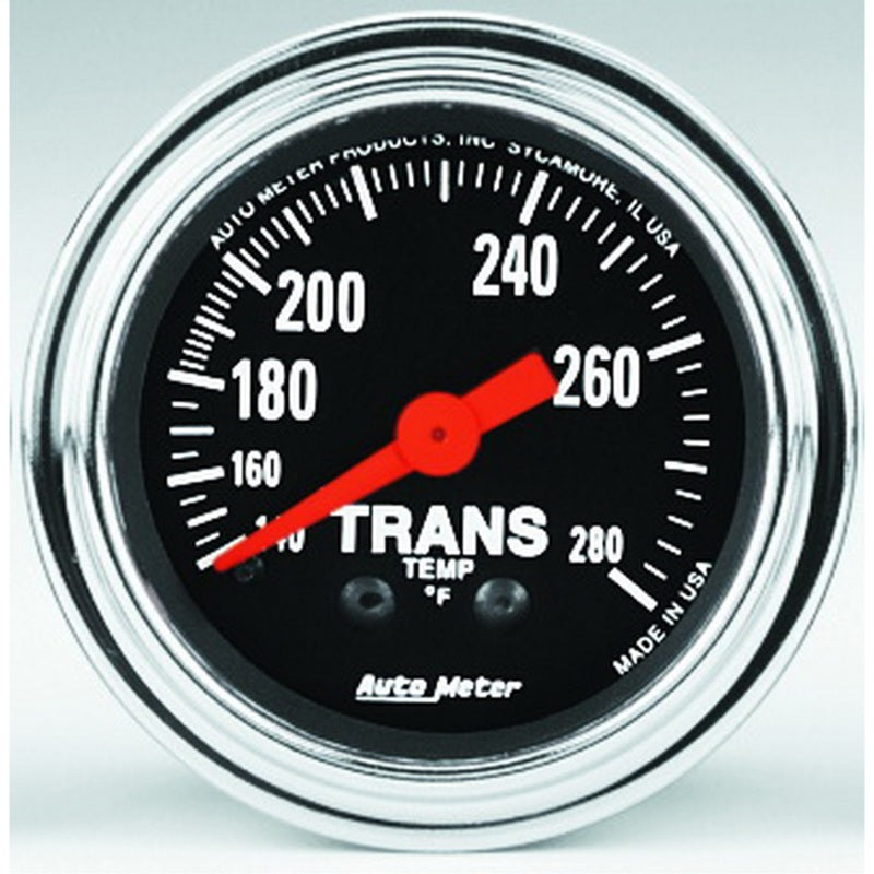 AutoMeter Gauge Trans Temp 2-1/16in. 140-280 Deg. F Mechanical 8ft. Traditional Chrome 2451