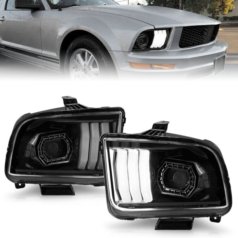 ANZO FORD MUSTANG 05-09 PROJECTOR LIGHT BAR STYLE HEADLIGHTS BLACK 121566