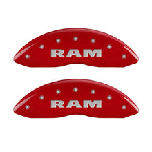 Load image into Gallery viewer, MGP 4 Caliper Covers Engraved Front &amp; Rear RAM Red finish silver ch - eliteracefab.com