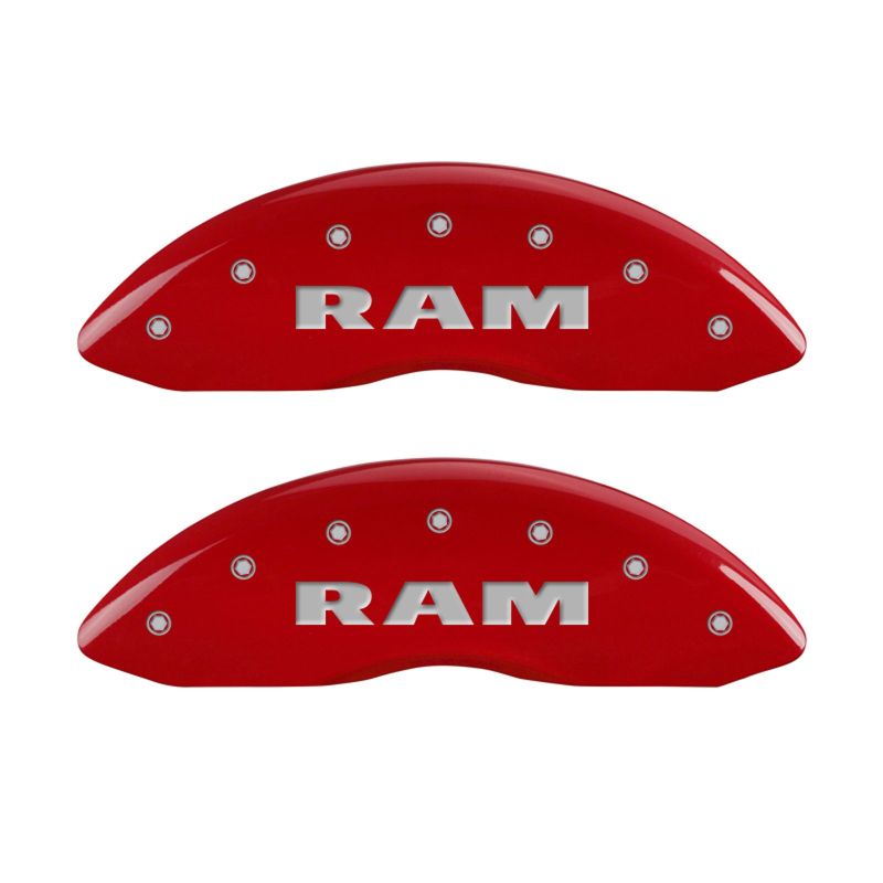 MGP 4 Caliper Covers Engraved Front RAM Engraved Rear RAMHEAD Red finish silver ch - eliteracefab.com