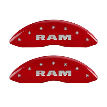 MGP 4 Caliper Covers Engraved Front RAM Engraved Rear RAMHEAD Red finish silver ch - eliteracefab.com