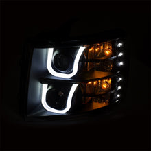 Load image into Gallery viewer, ANZO 2007-2013 Chevrolet Silverado 1500/2500 Projector Headlights w/ U-Bar Switchback Black w/ Amber - eliteracefab.com