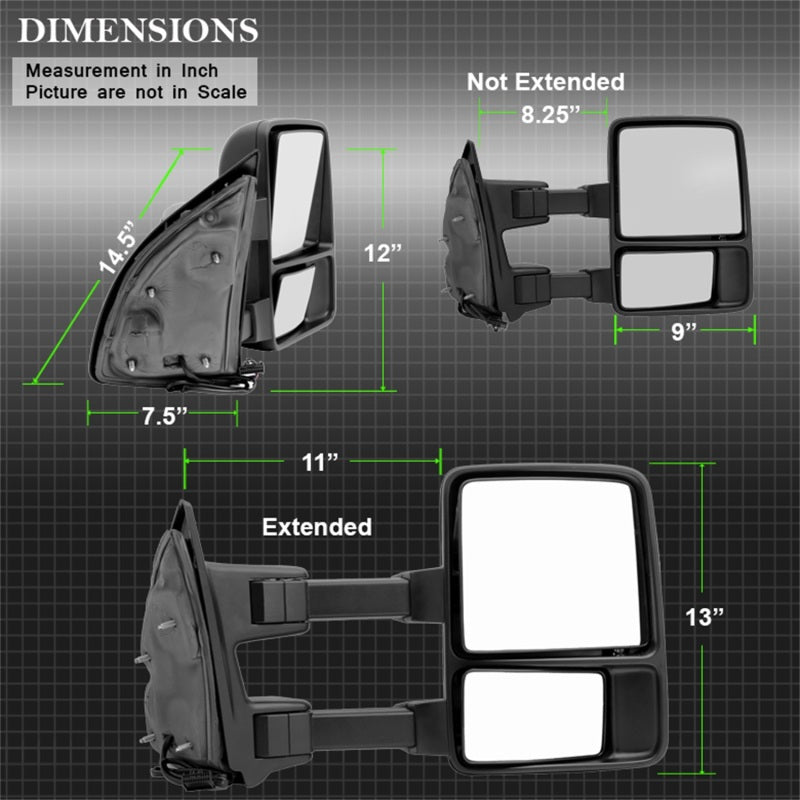 Xtune Ford Superduty 99-14 Manual Extendable Manual Adjust Mirror Amber- Right MIR-FDSD08S-MA-AM-R - eliteracefab.com