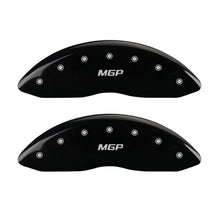 Load image into Gallery viewer, MGP Front set 2 Caliper Covers Engraved Front MGP Black finish silver ch MGP