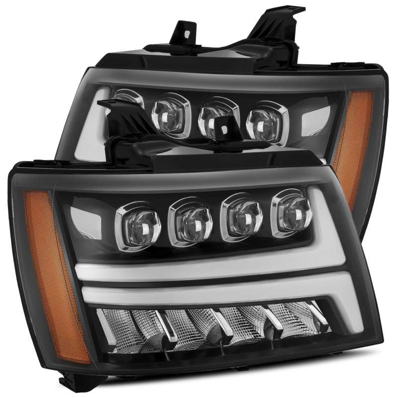 AlphaRex 07-13 Chevy Avalanche NOVA LED Proj Headlights Plank Style Gloss Black w/Activ Light/DRL - eliteracefab.com