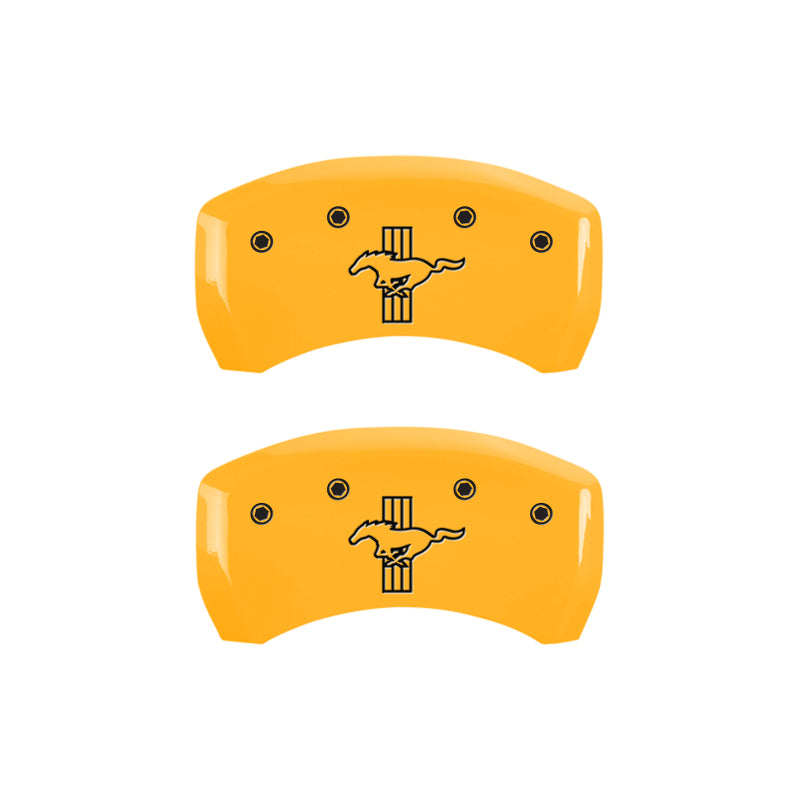 MGP 4 Caliper Covers Engraved Front Mustang Engraved Rear Bar & Pony Yellow finish black ch MGP