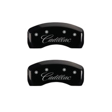 Load image into Gallery viewer, MGP 4 Caliper Covers Engraved Front &amp; Rear Cursive/Cadillac Black finish silver ch